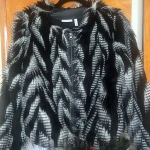 Leith Black and White Faux Fur Jacket Sz M